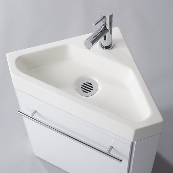 Lave-mains d'angle complet pour WC avec meuble design blanc 2