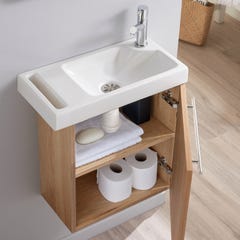 Meuble Lave mains couleur chêne oak Bordolino pour toilette avec robinet eau froide à droite 1