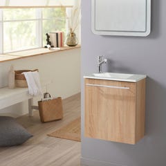 Meuble lave-mains pour wc finition chêne naturel avec vasque élégante et mitigeur inclus 0