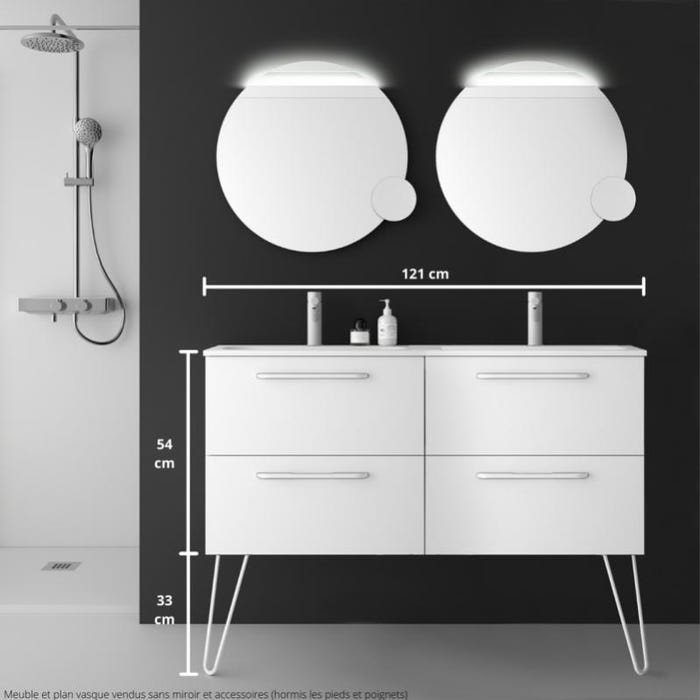 Meuble de salle de bain 120 cm double vasque de couleur blanc à suspendre - So matt 1
