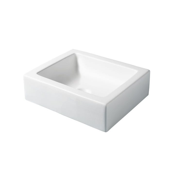Vasque à poser carrée en céramique blanc 1