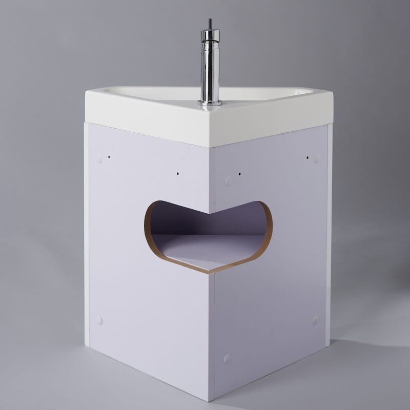 Lave-mains d'angle avec meuble complet couleur chêne avec mitigeur eau chaude/eau froide 2