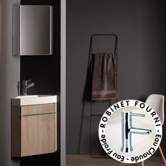 Lave-mains d'angle avec meuble complet couleur chêne avec mitigeur eau chaude/eau froide 1
