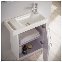 Meuble lave-mains pour wc blanc avec porte serviette et mitigeur à droite 2