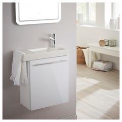Meuble lave-mains pour wc blanc avec porte serviette et mitigeur à droite 0