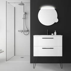 Meuble salle de bain blanc mat 80 cm simple vasque à suspendre avec poignets et pieds noir mat - So matt 0