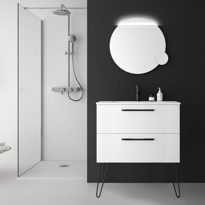 Meuble salle de bain blanc mat 80 cm simple vasque à suspendre avec poignets et pieds noir mat - So matt 0