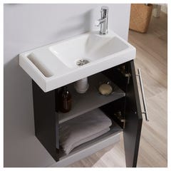 Meuble lave-mains pour toilette noir avec porte serviette et mitigeur à droite 2