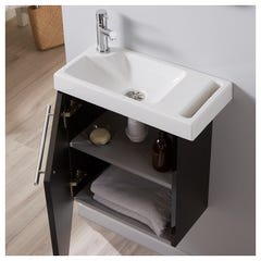 Ensemble meuble lave mains noir + lave mains en céramique avec porte serviette + robinetterie eau froide/eau chaude 2