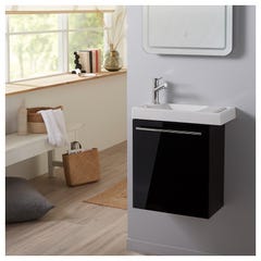 Ensemble meuble lave mains noir + lave mains en céramique avec porte serviette + robinetterie eau froide/eau chaude 3
