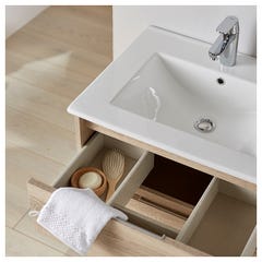 Meuble salle de bain - 60 cm - avec plan vasque - Effet chêne cambrian - A suspendre - miroir et éclairage inclus - Siris 1