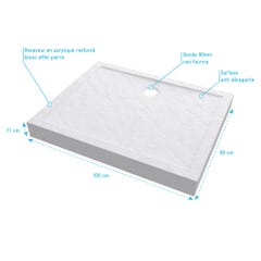 Receveur a poser 100x80x11 cm - acrylique renforce blanc effet pierre - anti-derapant 3