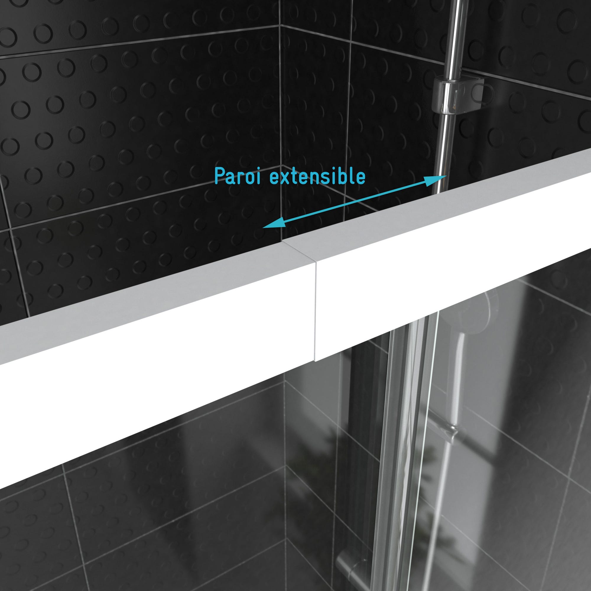 Paroi porte de douche carrée blanc extensible 77 à 90cm de largeur - verre transparent - WHITY 1