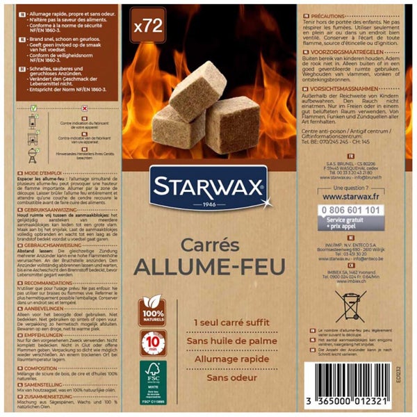 Allume feu - 100% Naturel - 72 pièces - STARWAX 1