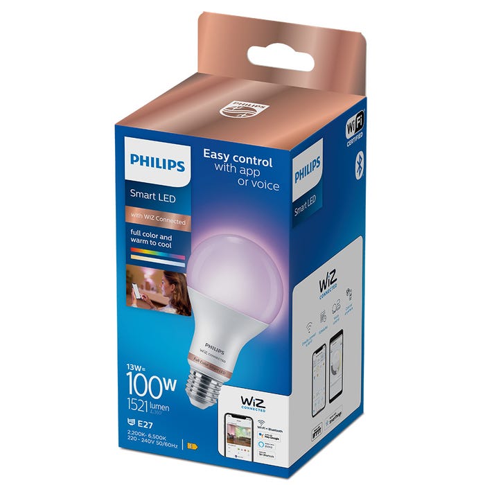 Ampoule LED standard connectée PHILIPS - WIZ - EyeComfort - multicolore - 13W - 1520 lumens - E27 - 93206 3