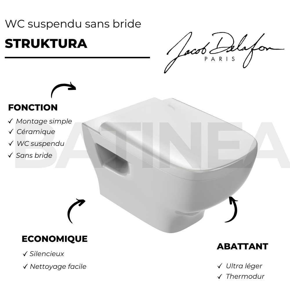 WC suspendu sans bride JACOB DELAFON Struktura + abattant 2