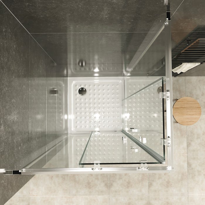 LANA+ Porte de douche d'angle coulissante H 180 cm verre transparent 90 x 90 cm + receveur 2