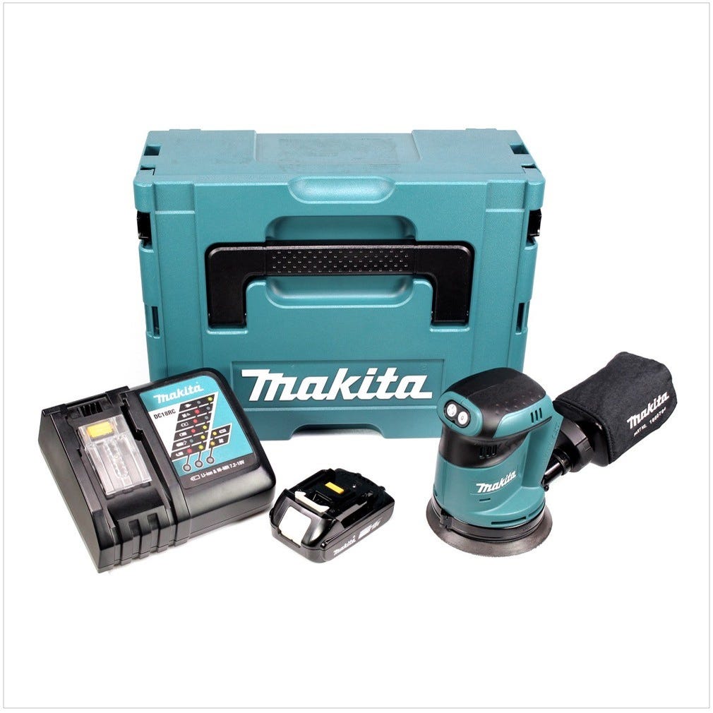 Makita DBO 180 Kit Y1J-D Ponceuse excentrique sans fil 18 V avec boîtier MAKPAC inclus Batterie BL 1815 N + chargeur DC18RC 0