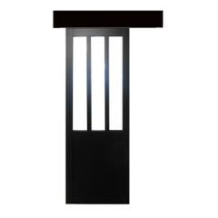 Porte Coulissant Atelier Noir H204 x L93 + Rail alu Bandeau Noir et 2 Coquilles GD MENUISERIES 0