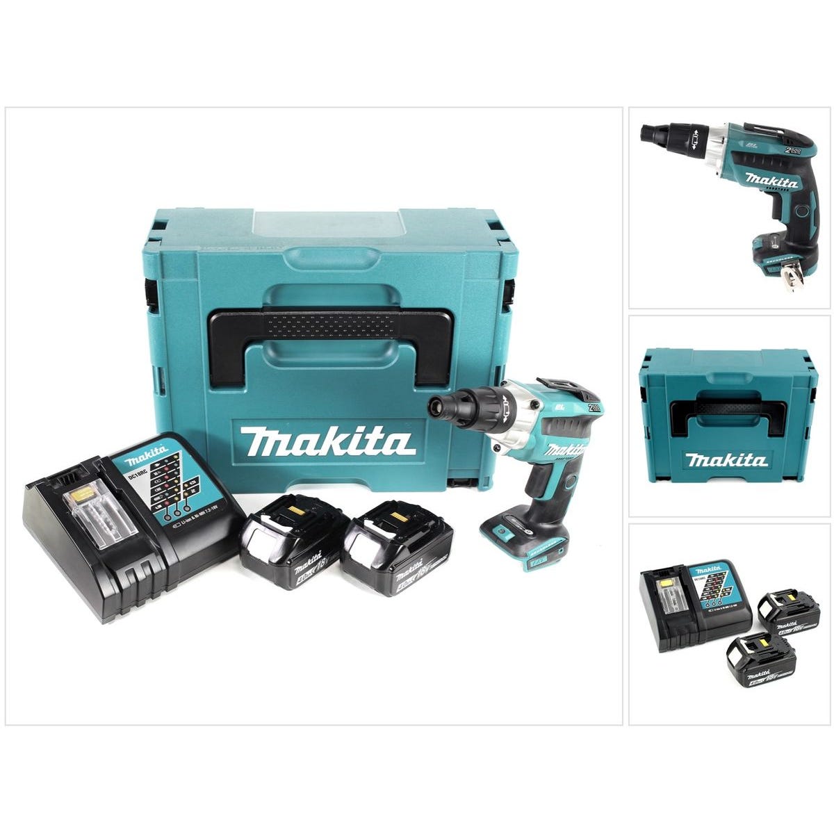 Makita DFS 251 RMJ 18 V Li-Ion Visseuses bardage Brushless + Coffret Makpac + 2x Batteries BL1840 4,0 Ah + Chargeur DC18RC 4