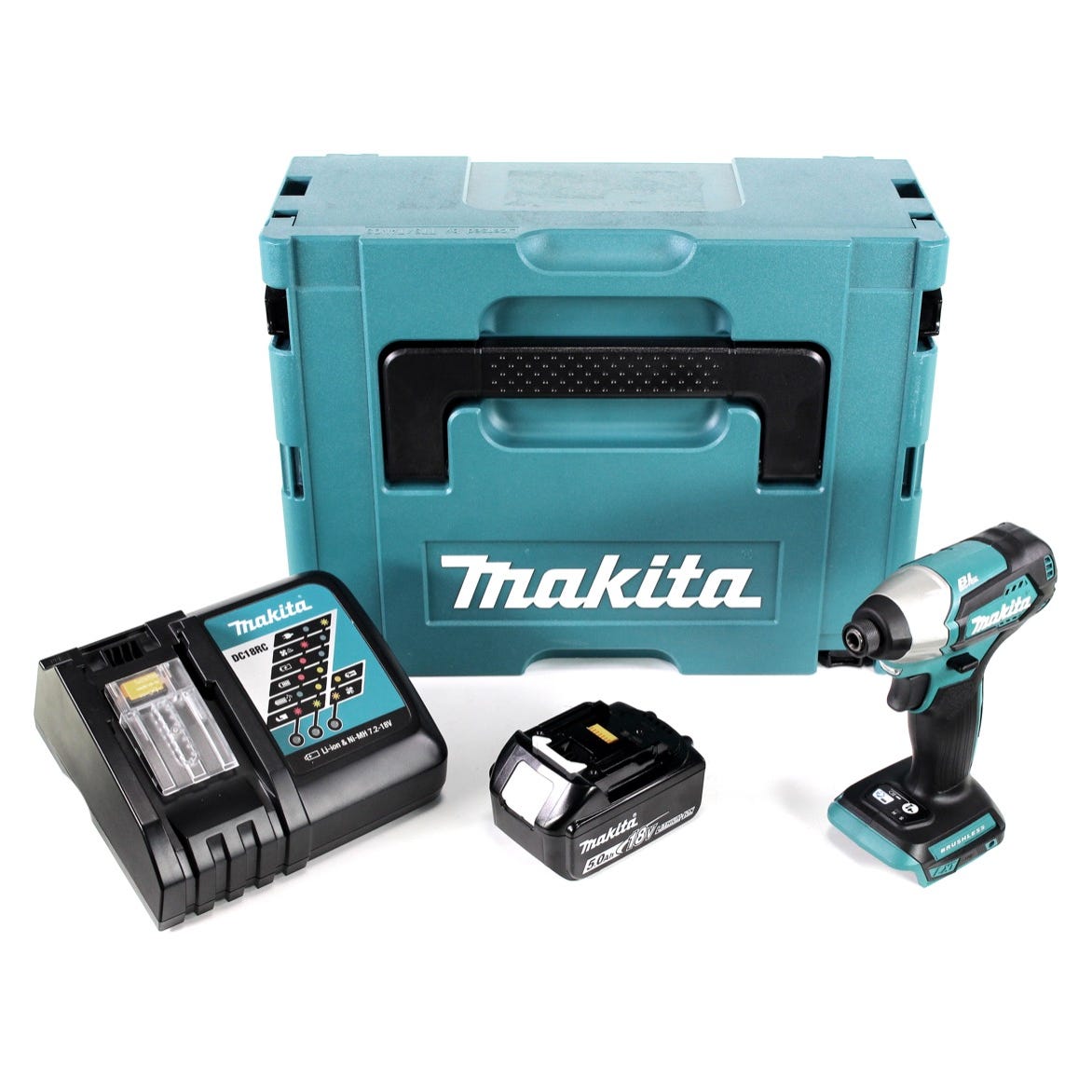 Makita DTD 155 RT1J Visseuse à percussion sans fil 18 V Brushless + Coffret de transport MAKPAC + 1x Batterie BL1850 5,0 Ah + Chargeur DC 18 RC 0