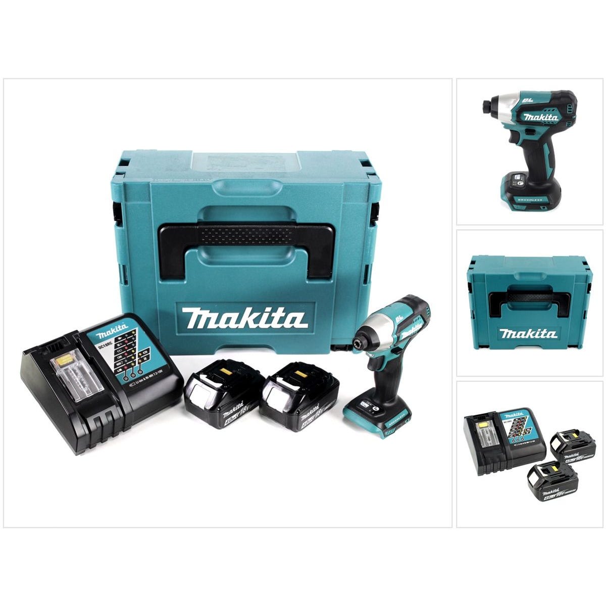 Makita DTD 155 RMJ Visseuse à percussion sans fil 18 V Brushless + Coffret de transport MAKPAC + 2x Batteries BL1840 4,0 Ah + Chargeur DC 18 RC 4