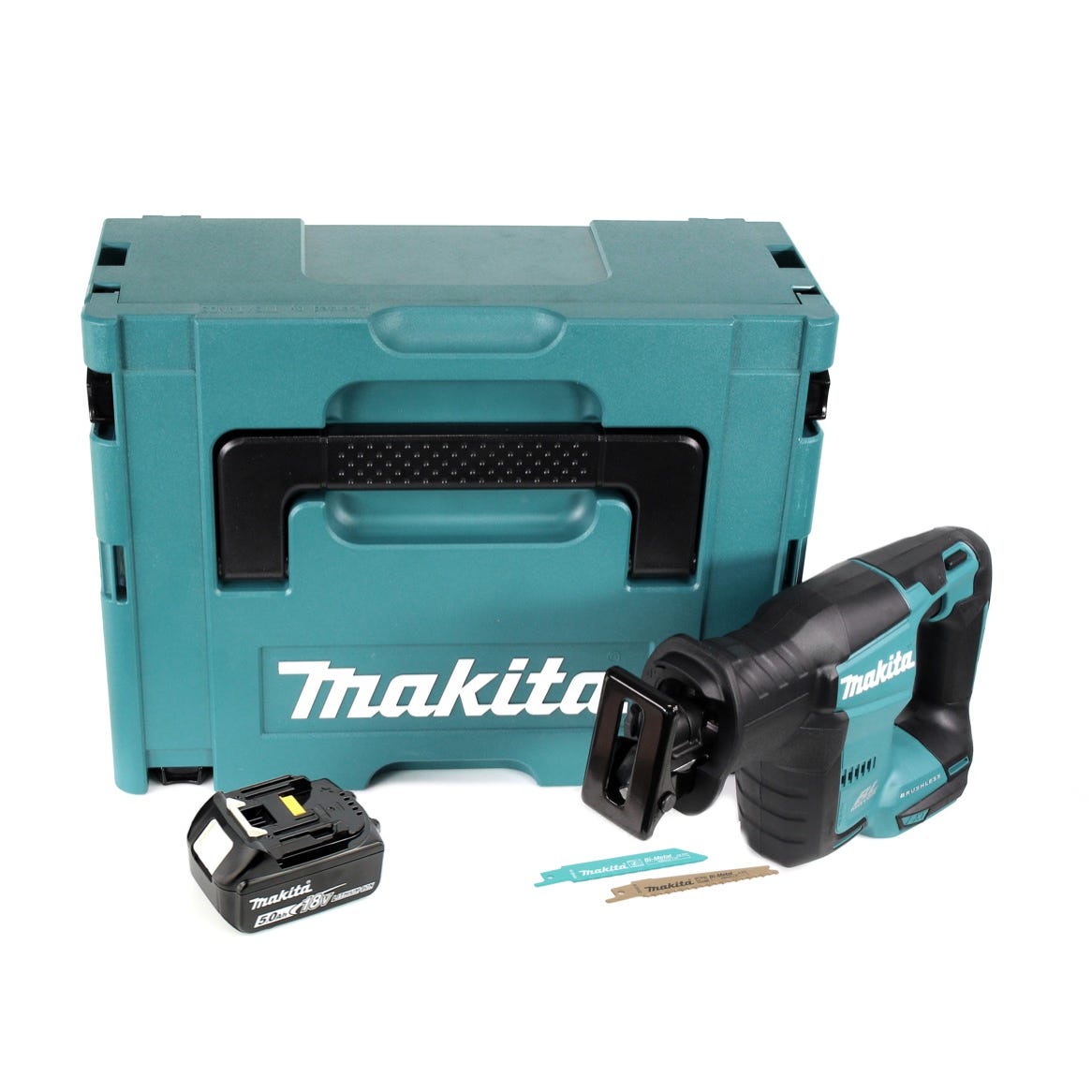 Makita DJR 188 RTJ 18 V Brushless Li-ion Scie récipro sans fil avec Coffret de transport Makpac + 1x Batterie Makita BL 1850 0