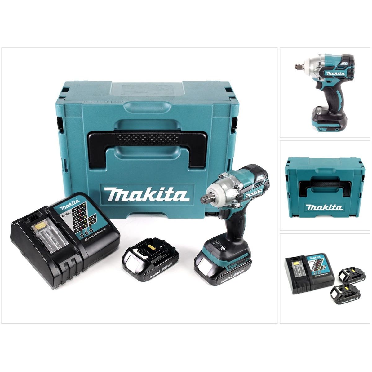 Makita DTW 285 Y1J-P 18 V Li-Ion Boulonneuse à chocs sans fil avec boîtier Makpac 2 + 2x Batteries BL 1820 2,0 Ah + Chargeur rapide DC 18 RC 4