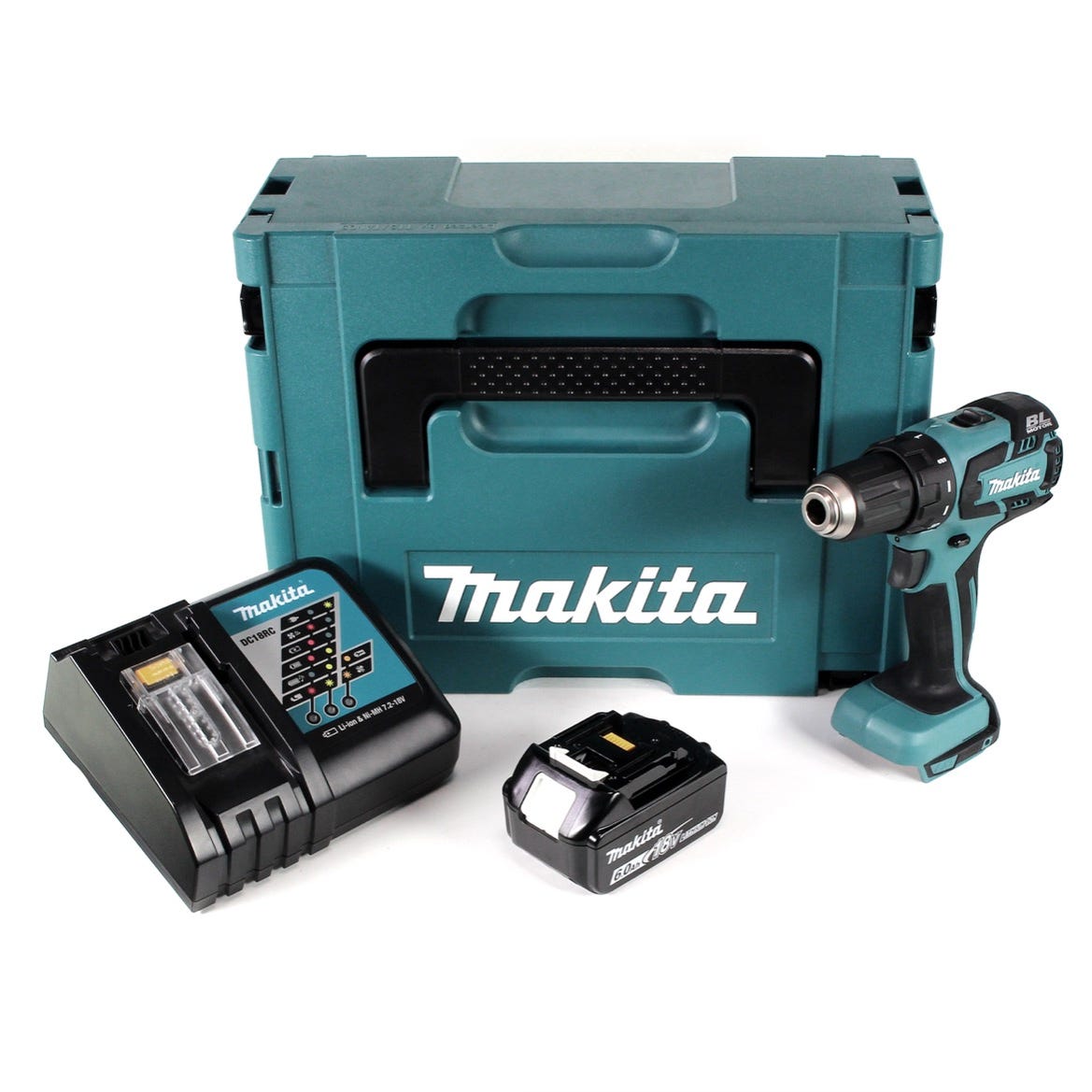Makita DDF 459 RG1J 18 V Li-Ion Perceuse visseuse sans fil + Coffret Makpac + 1 x Batterie 6,0 Ah + Chargeur 0
