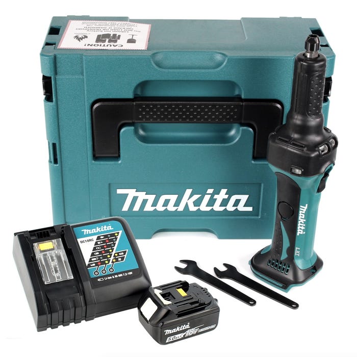 Makita DGD 800 RT1J 18 V Li-Ion Meuleuse droite sans fil en Coffret Makpac + 1x Batterie 5,0 Ah + Chargeur 0