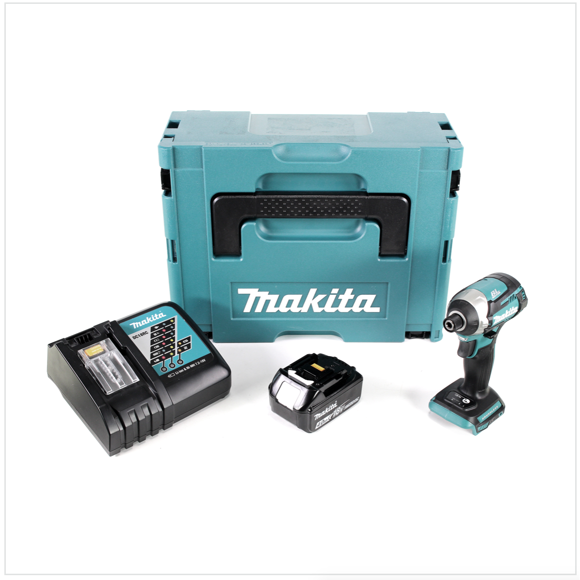 Makita DTD 154 RM1J 18 V Li-Ion Visseuse à chocs sans fil avec boîtier MakPac + 1x Batterie BL1840 4,0 Ah + Chargeur rapide DC18RC 0