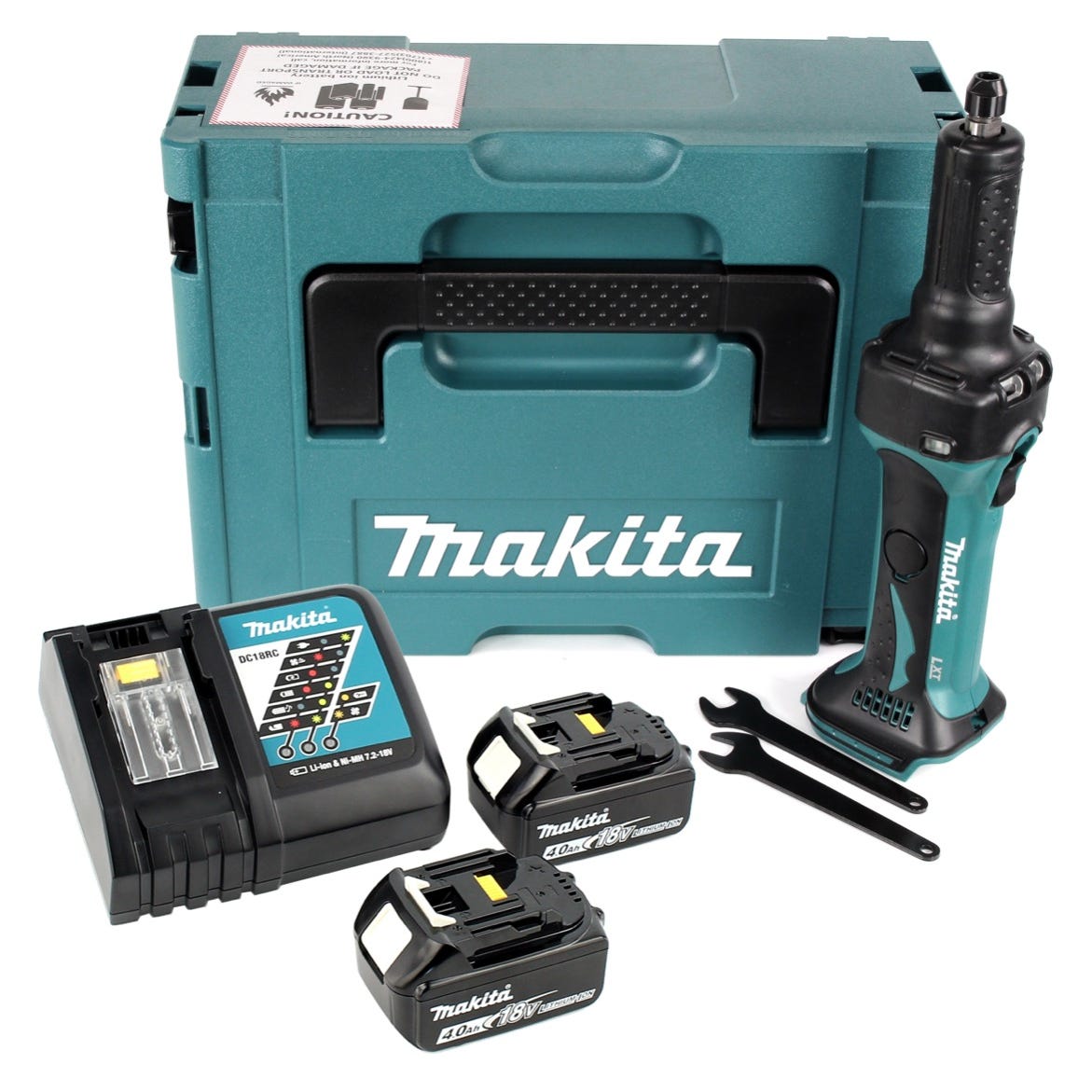 Makita DGD 800 RT1J 18 V Li-Ion Meuleuse droite sans fil en Coffret Makpac + 2x Batteries 4,0 Ah + Chargeur 0