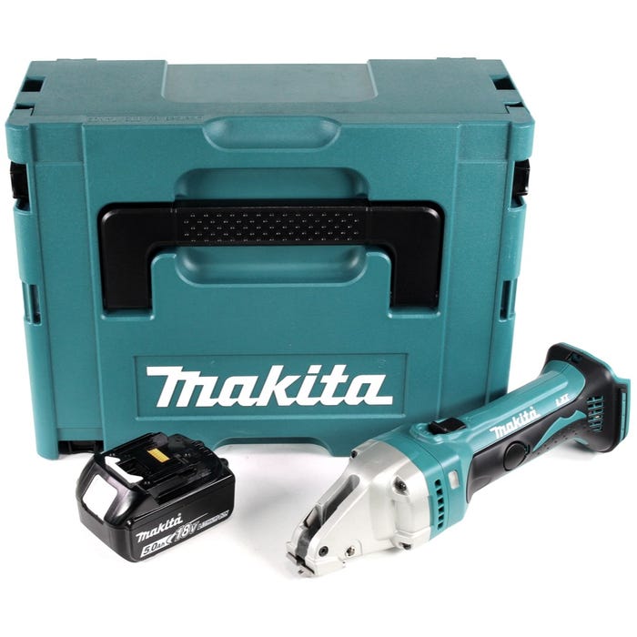 Makita DJS 161 T1J 18 V Li-Ion Cisaille métal + Coffret de transport Makpac + 1x Batterie 5,0 Ah - sans Chargeur 0