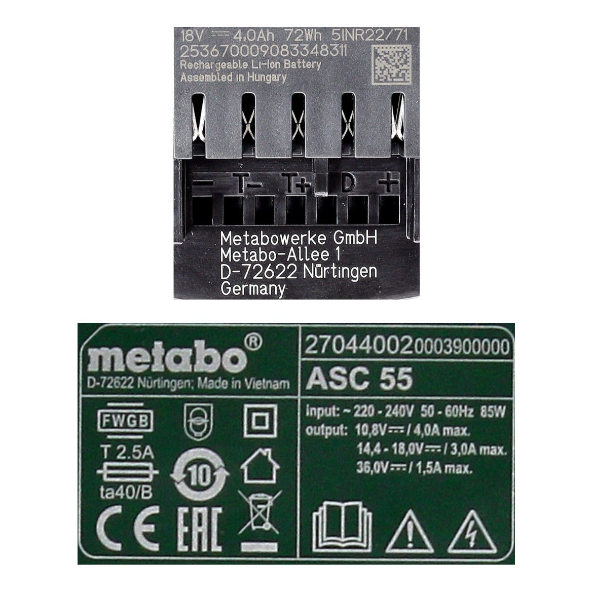 Metabo Basis Set 18V - 1x Batterie LiHD 4,0Ah ( 625367000 ) + Chargeur ASC 55 ( 627044000 ) 2