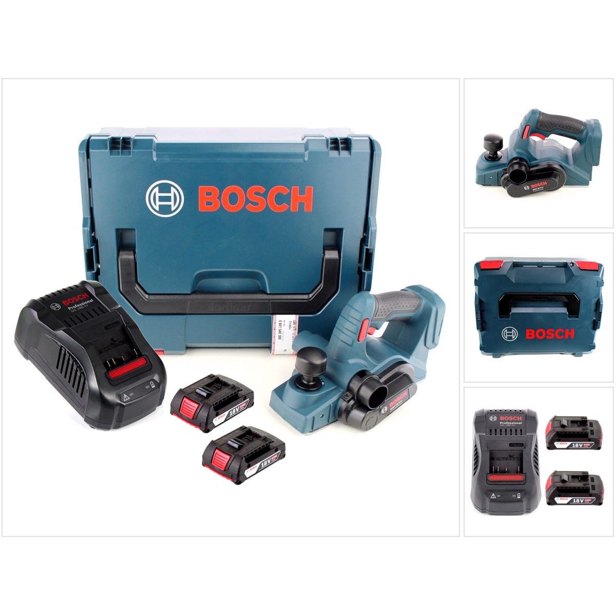 Bosch GHO 18 V-LI Professional Raboteuse sans fil 18V + 2x Batteries 2,0Ah + Chargeur + Coffret L-Boxx 0