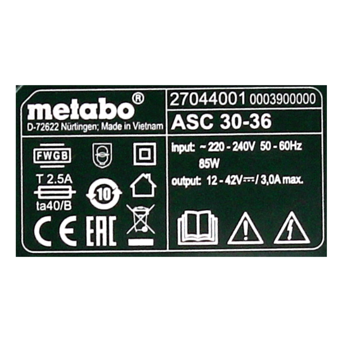 Metabo ASC 30-36 V AIR COOLED Chargeur 14,4-36V ( 627044000 ) 2
