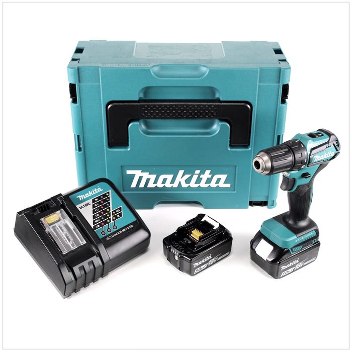 Makita DDF 483 RTJ 18 V Perceuse visseuse sans fil avec boîtier Makpac + 2x Batteries BL 1850 5,0 Ah + Chargeur DC18RC 0