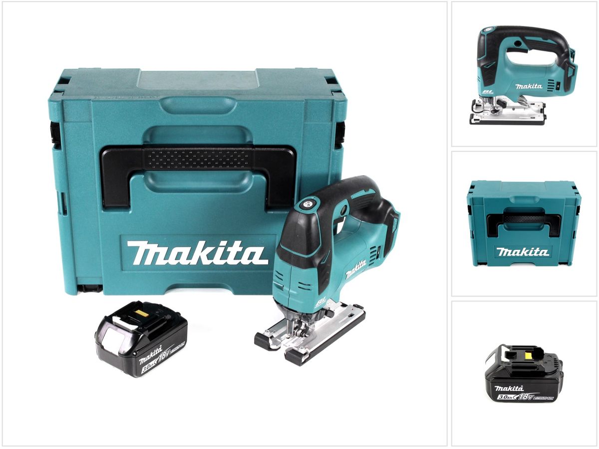 Makita DJV 182 F1J Scie sauteuse sans fil 18V Brushless 26mm + Coffret de transport Makpac + 1x Batterie BL1830 3,0 Ah - sans Chargeur