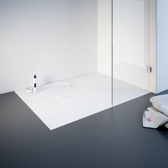 Schulte receveur de douche de plain-pied 80 x 120 cm, résine minérale, rectangulaire, effet pierre blanche, bac à douche 0