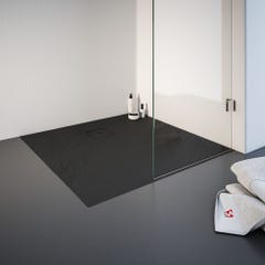 Schulte receveur de douche de plain-pied 90 x 90 cm, résine minérale, effet pierre anthracite, bac à douche 0