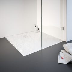 Schulte receveur de douche de plain-pied 90 x 90 cm, résine minérale, effet pierre blanche, bac de douche 0