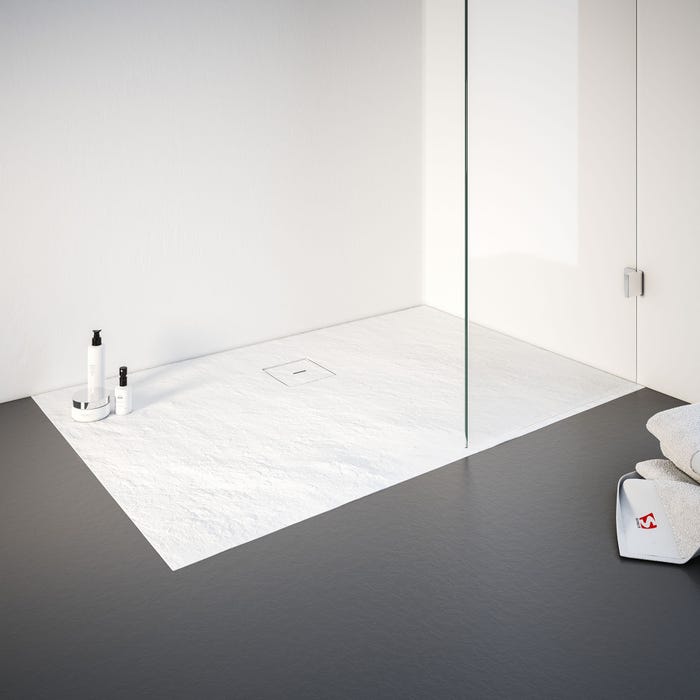 Schulte receveur de douche de plain-pied 90 x 120 cm, résine minérale, rectangulaire, effet pierre blanche, bac à douche 0