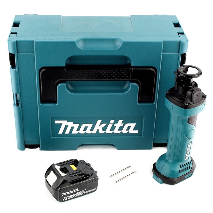 Makita DCO 180 T1J Affleureuse plaque de plâtre 18V avec boîtier MAKPAC + 1 x Batteire 5,0 Ah sans Chargeur 0
