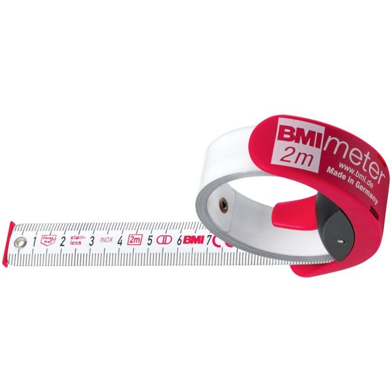 BMI 429341021 Ruban a mesurer avec frein/clip de ceinture, Rouge/blanc, 3 m x 16 mm 0