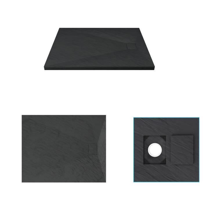 Receveur à poser en matériaux composite SMC - Finition ardoise noire - 80x100cm - ROCK 2 BLACK 80 2