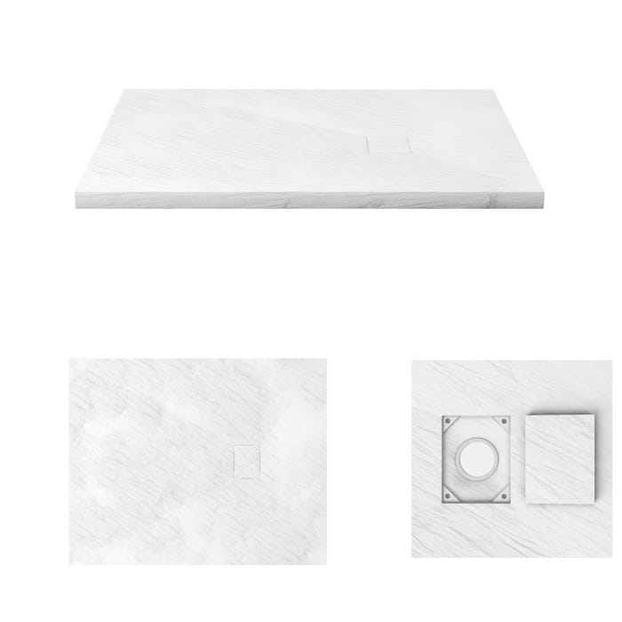 Receveur à poser en materiaux composite SMC - Finition ardoise blanc mat - 80x100 cm - ROCK 2 WHITE 2
