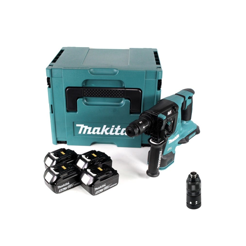 Makita DHR 281 T4J Brushless Perforateur-burineur sans fil 28 mm 2 x 18 V pour SDS-PLUS + Mandrin auto-serrant interchangeable 0