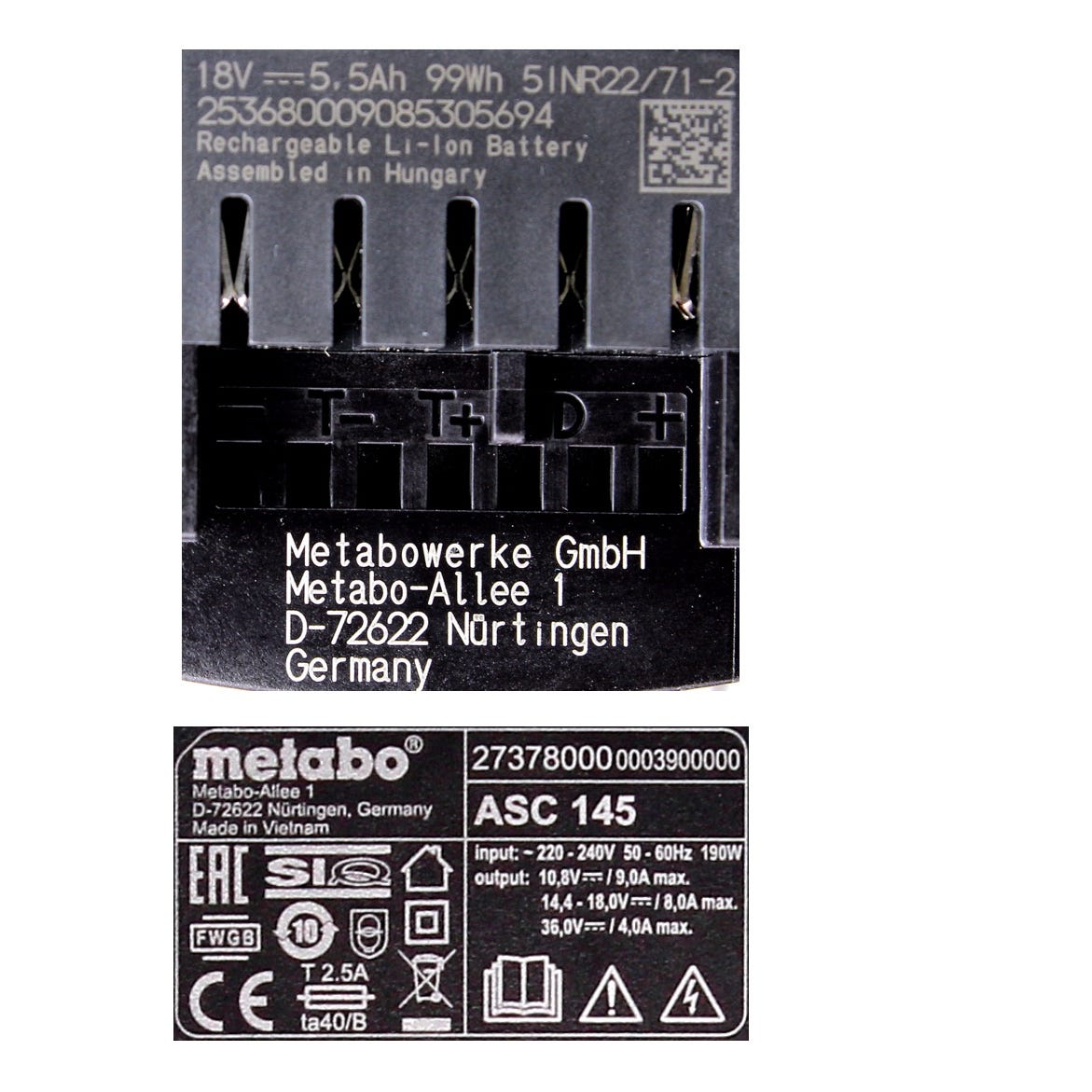 Metabo Basis Set 18V - 1x Batterie LiHD 5,5Ah ( 625368000 ) + Chargeur ASC 145 ( 627378000 ) 2