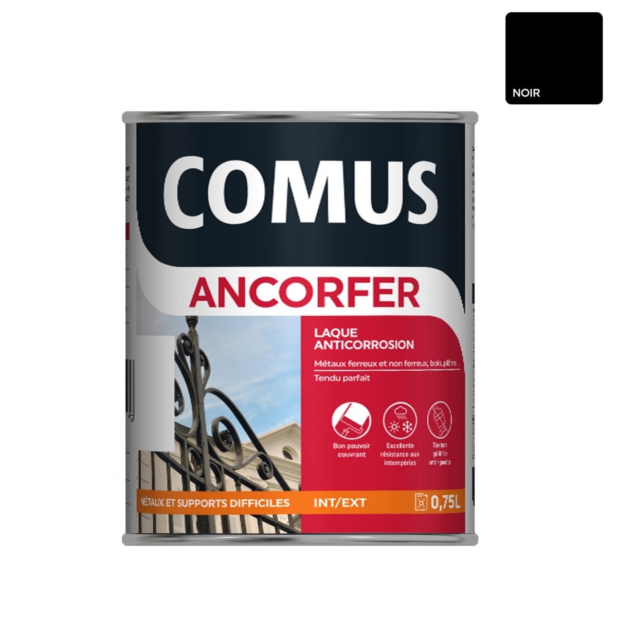 ANCORFER MAT/SOIE 0.75L Noir ferronnerie - Peinture-laque antirouille pour métaux et autres supports - COMUS 0