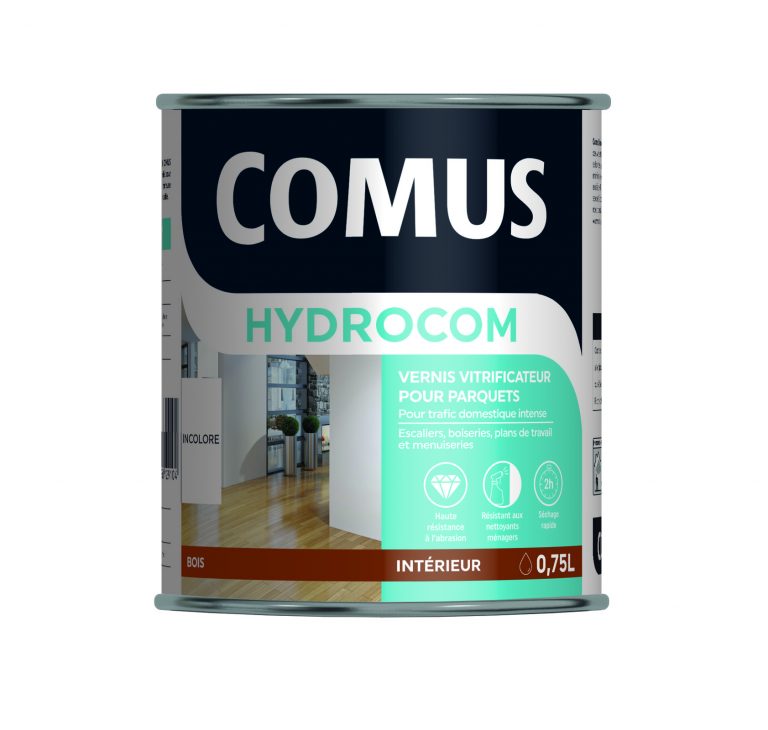 HYDROCOM SATIN - Incolore 0.75L - Vitrificateur polyuréthane acrylique mono-composant parquets escaliers boiseries - COMUS